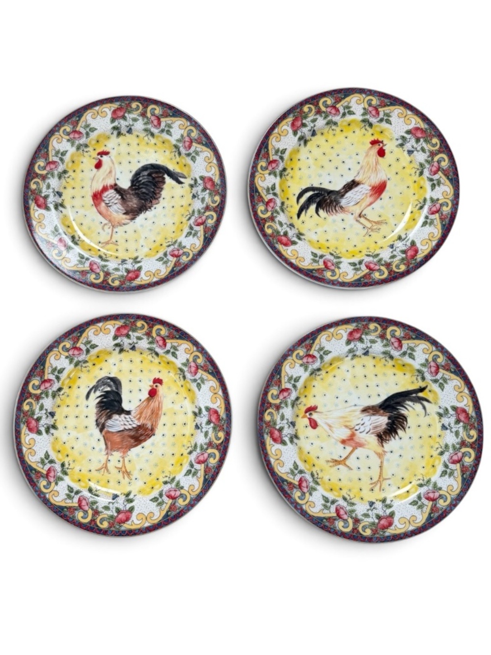 American Atelier Petite Provence 8” Rooster Salad Dessert Plates Set of 4 #5074
